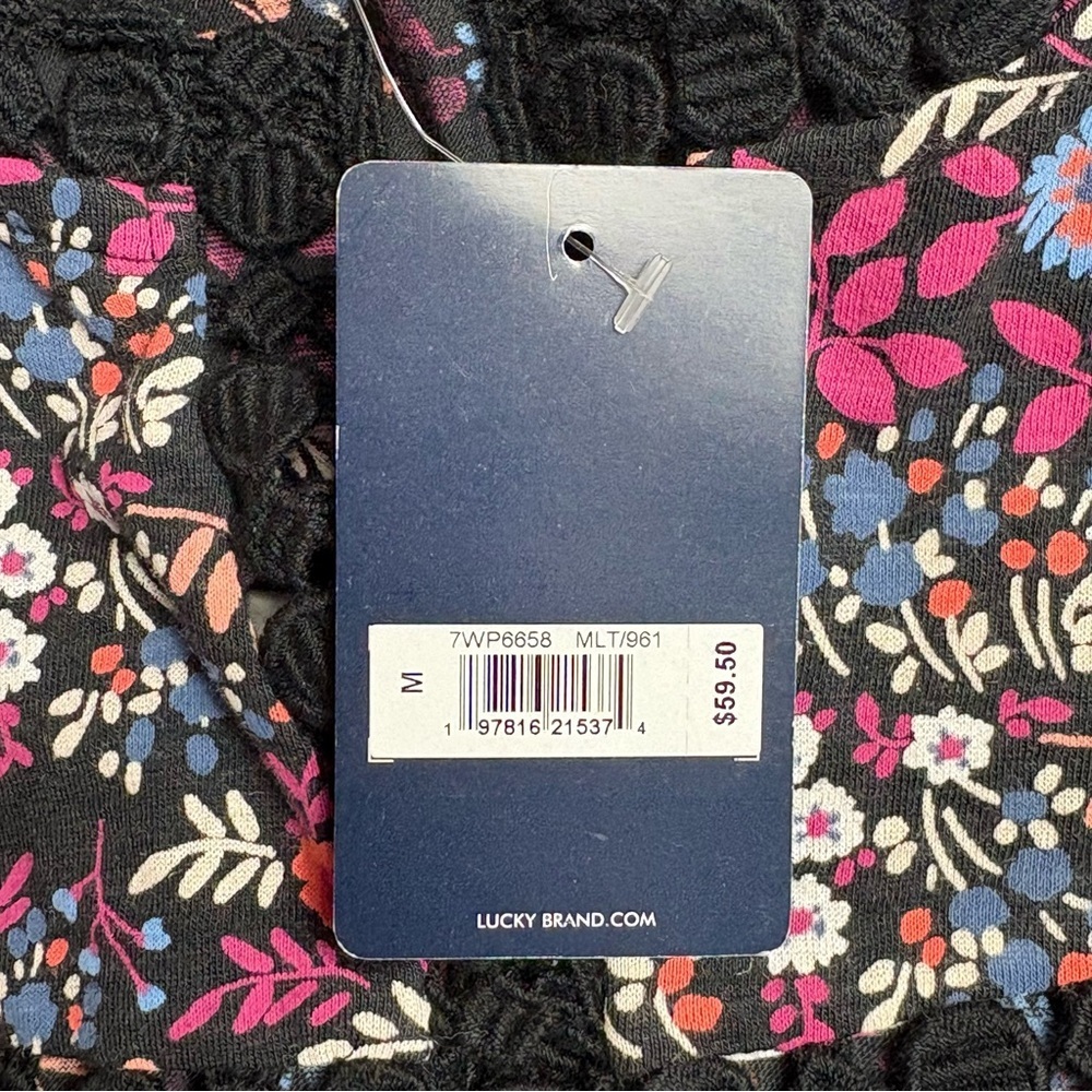 Lucky Brand Sleeveless Floral Top Size M Pullover Lace Accents Multicolor NEW - Picture 13 of 13